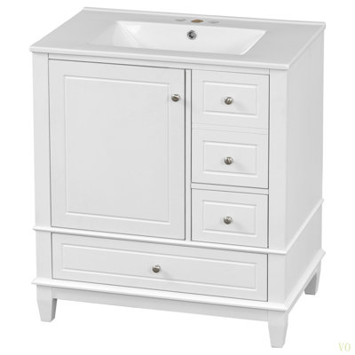 30" Bathroom Vanity With Sink, One Door With Shelf And Three Drawers, Soft Close Door