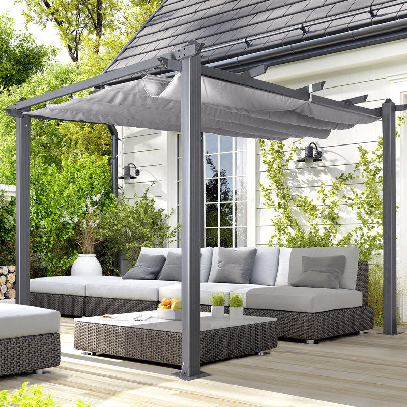 Acorn Aluminium Pergola Gazebo, 227cm H x 305cm W x 298cm D, Grey