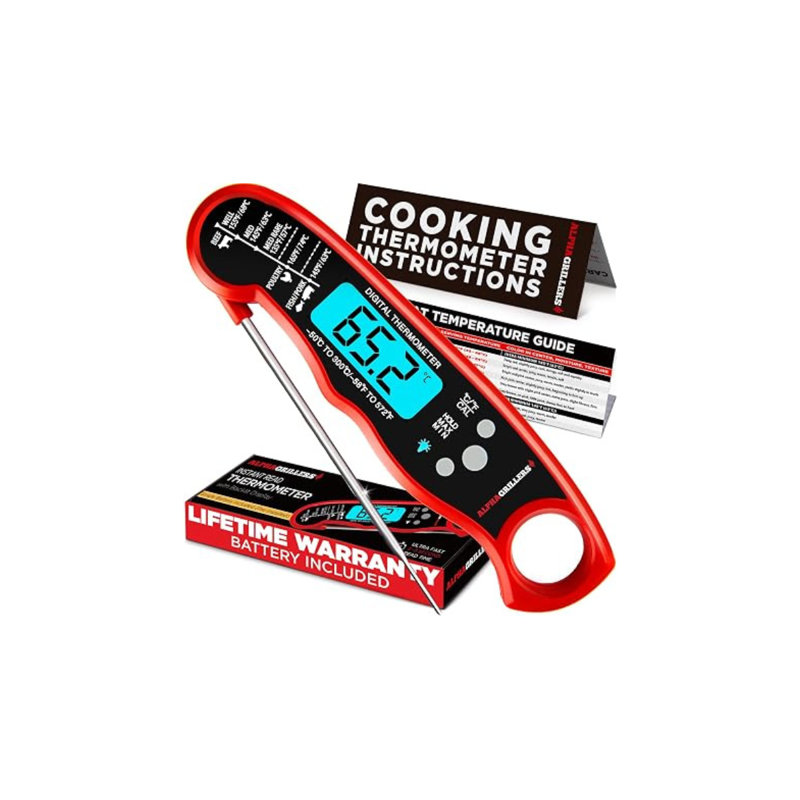 Alpha Grillers Digital Meat Thermometer – Instant Read Food Thermometer for Cooking & Grilling, Ultra-Fast 1–2 Sec Response, Waterproof IP67, Backlit Display, Kitchen & BBQ Thermometer