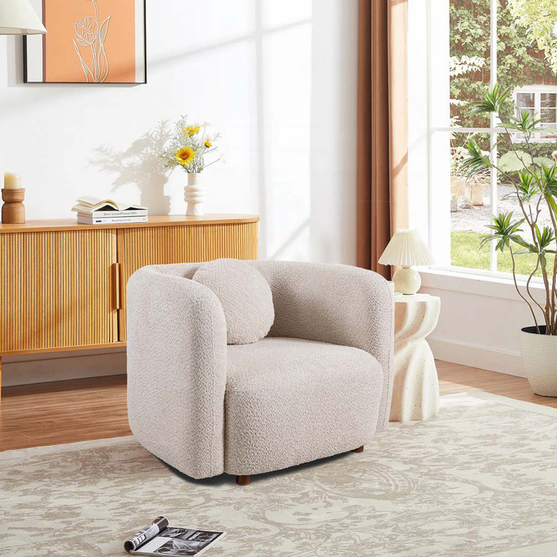 Fauteuil demi-tonneau rembourré Boucle, Beige