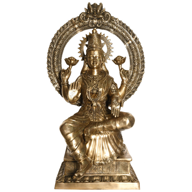 41" Large Standing Goddess Lakshmi Brass Statue - Handcrafted Indian Religious Idol for Home Temple, Living Room & Prosperity Decor