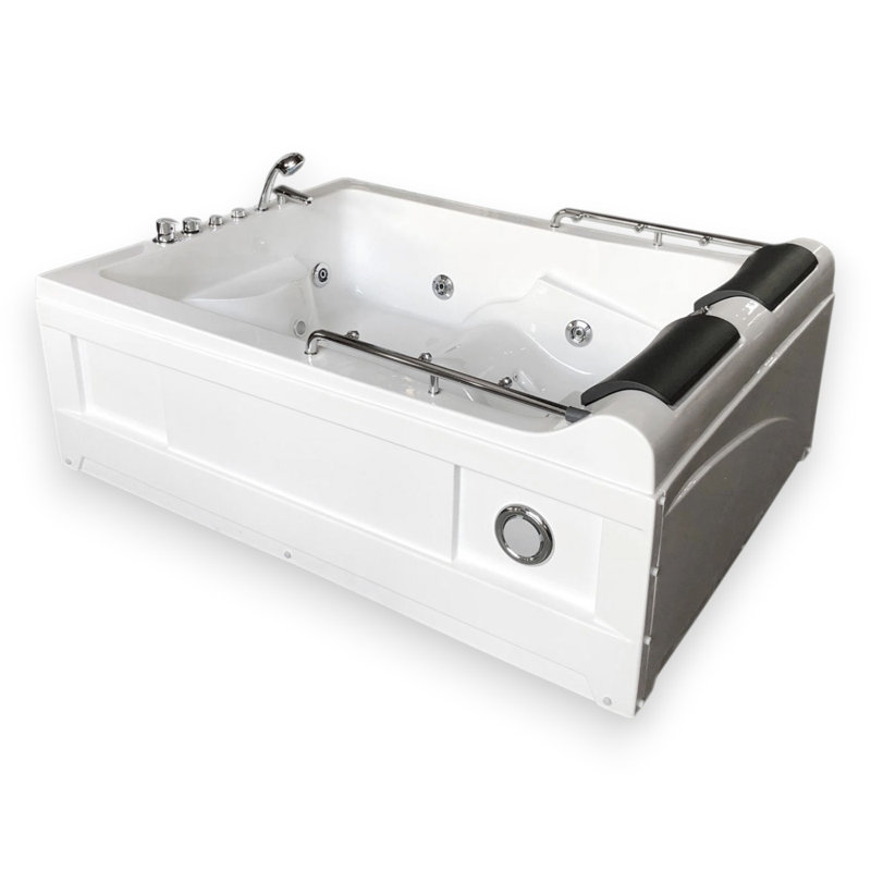LULU 69" x 52" 2-Person White Corner Whirlpool Bathtub with Heater & 14 Jets