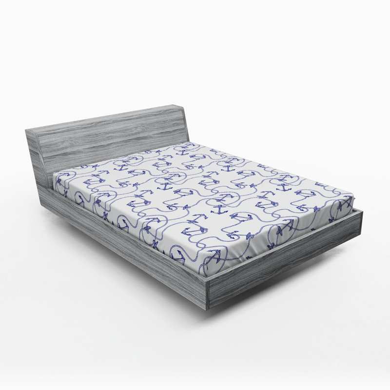 Microfiber Fitted Sheet, Queen Fitted Sheet, Blue Anchor 2