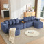 Canapé en U de 137,5 po, charge USB et sans fil, table basse avec porte-gobelet, canapé modulaire surdimensionné et mobile, repose-pieds mobile, sans assemblage, 6 sièges, velours côtelé, bleu