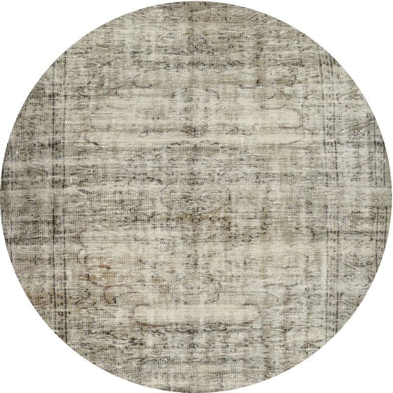 Tapis contemporain olive / gris / crème Deboer, Rond 5 pi