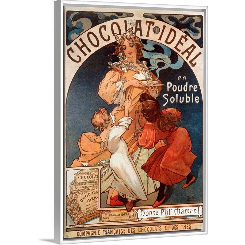Affiche publicitaire « chocolat ideal » par Alphonse Marie Mucha-impression sur toile, H 26 po x l 18 po x P 1,75 po
