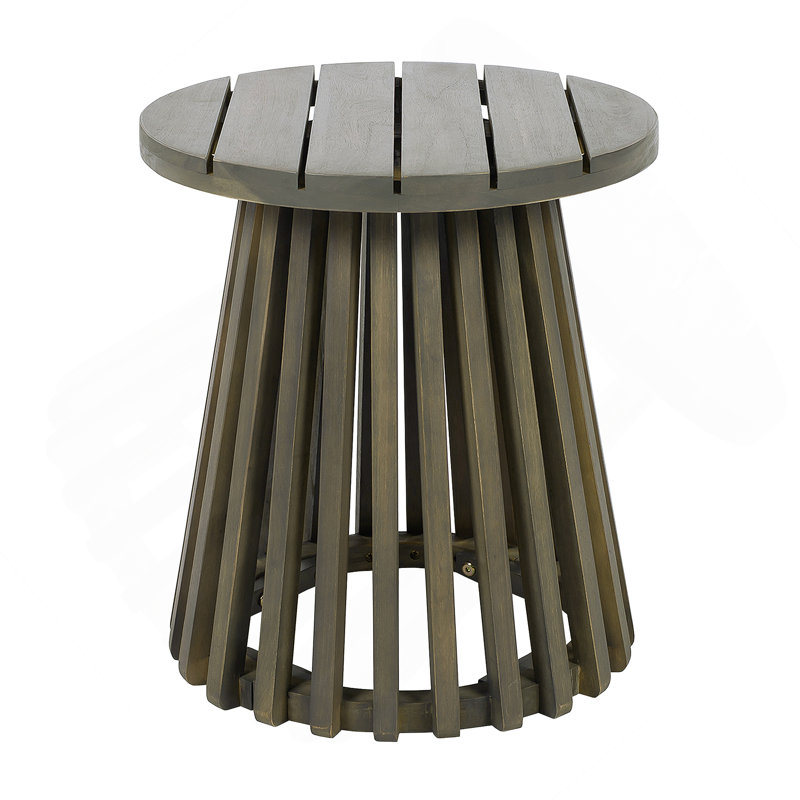 Outdoor Acacia Wood Patio Side Table, Round Coffee Table For Backyard, Lawn, Balcony,Grey Finish, Gray