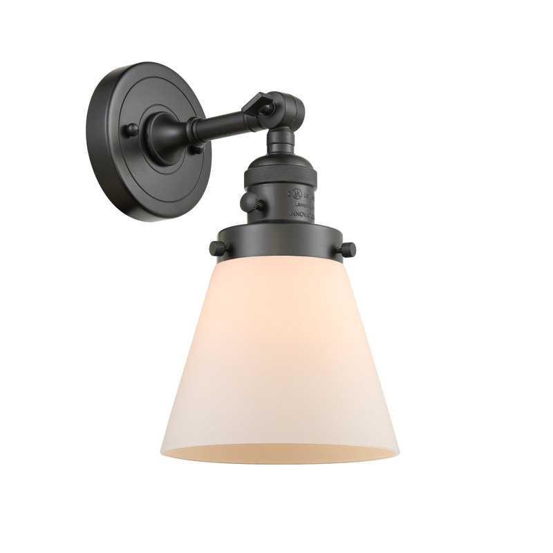 Applique murale 1 lumière Cone, Boîtier blanc mat, Ampoule DEL rétro de 3,5 watts, Bronze frotté à l'huile