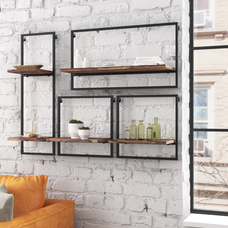 Brooksville 4 Piece Accent Shelf, Black/Rustic Brown