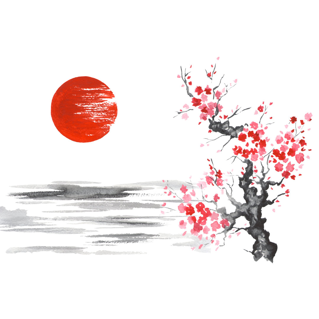 Sumi-E Art Sakura von Unkown - Druck