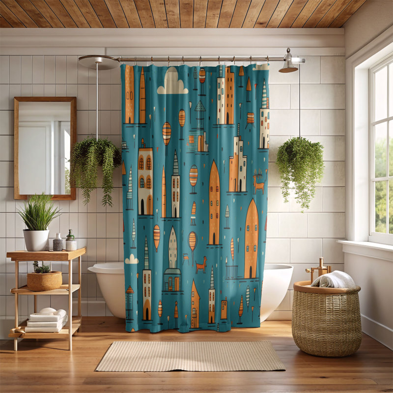Merry Town - Rideau de douche Premium, H 74 po x l 71 po