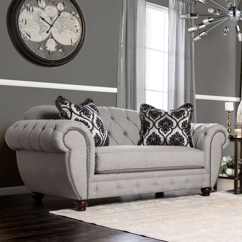 Causeuse Chesterfield à accoudoirs roulés avec coussins réversibles de 76 po Suffield