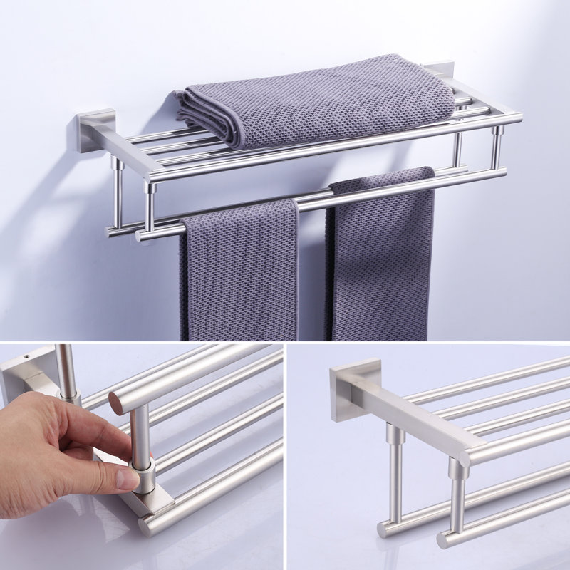 Brushed Nickel Wall Mounted Towel Rack with Hooks