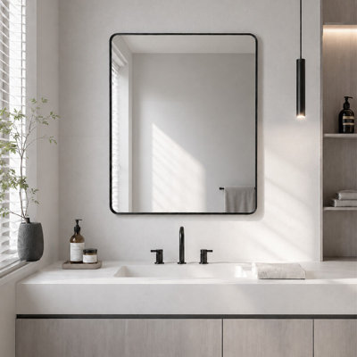 28 in. W x 36 in. H Rectangular Aluminum Alloy Framed and Tempered Glass Wall Bathroom Vanity Mirror