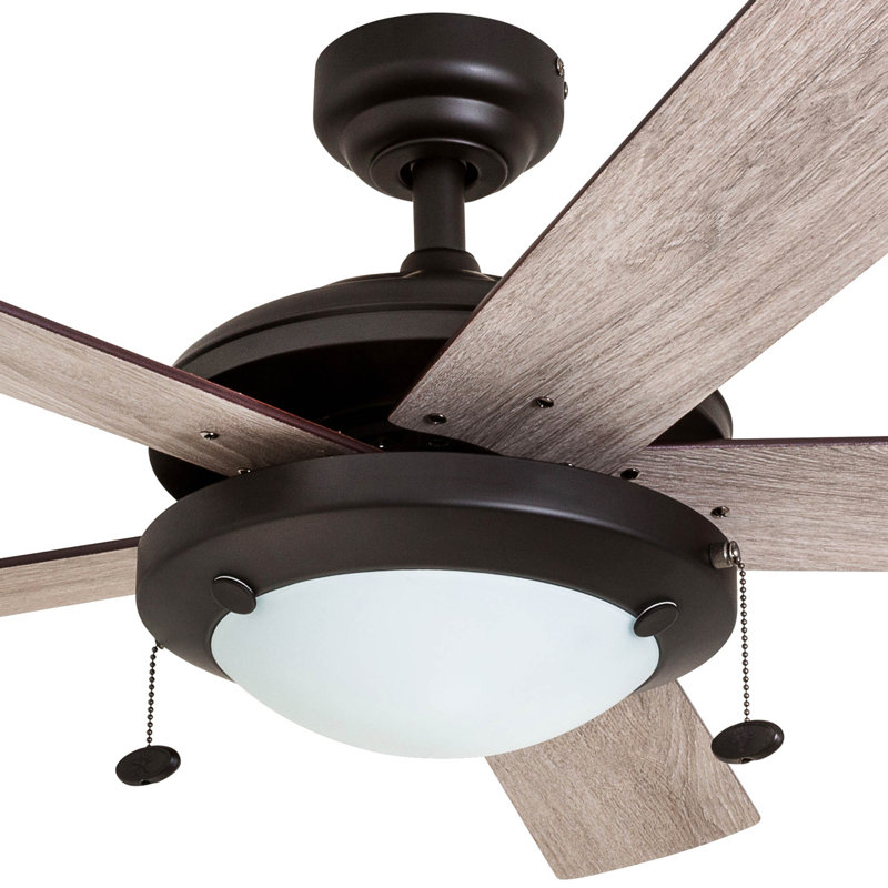 Ventilateur de plafond 52 po avec lumière DEL Bolivar, Bronze espresso avec pales en chêne gris
