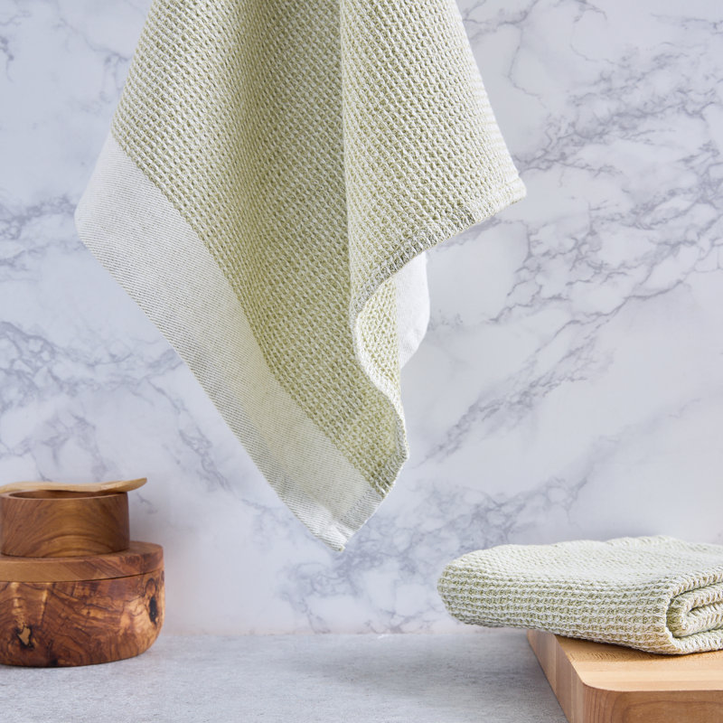  Washed Waffle Dishtowel Set/2, Fresh Pear