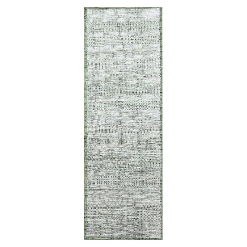 Tapis de couloir oriental blanc 2 pi 6 po x 8 pi blanc avec vert pin, 100% laine, tapis noué à la main, oxydé et patiné