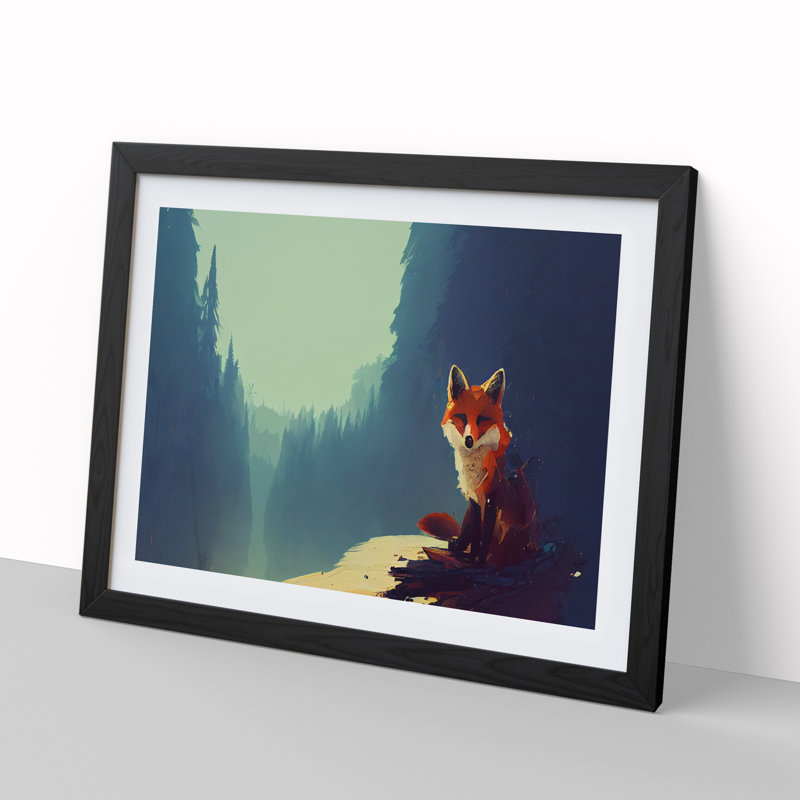 Favourable Fox Abstract - Single Picture Frame Print, 34cm H x 46cm W x 2cm D, Black