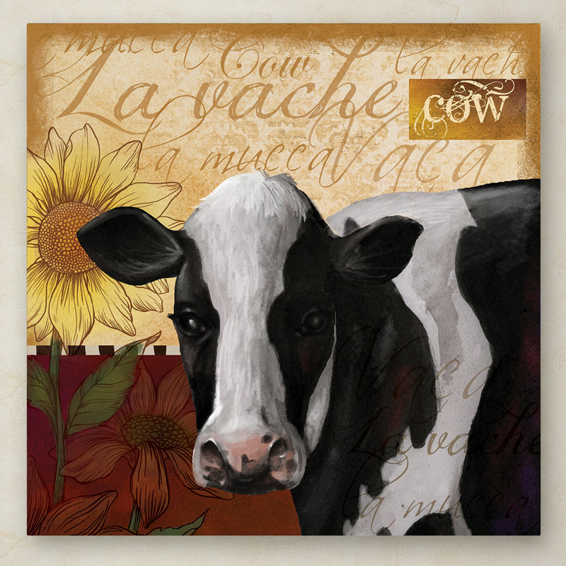 Fiona Stokes-Gilbert Cow Canvas Art with Floral Background