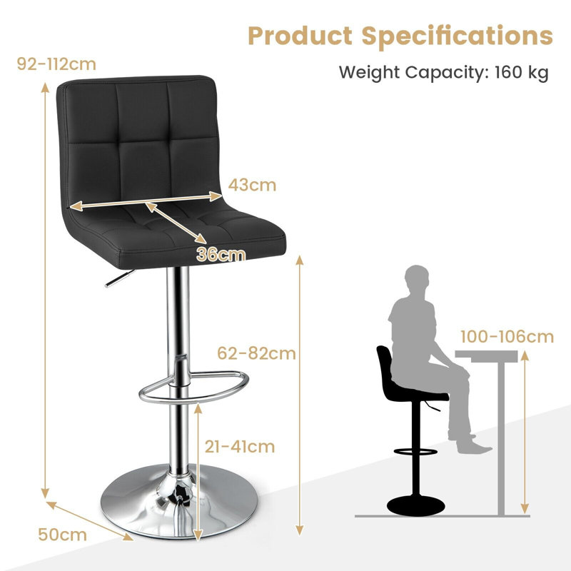 Altarik Swivel Upholstered Adjustable Height Bar Stool, Black