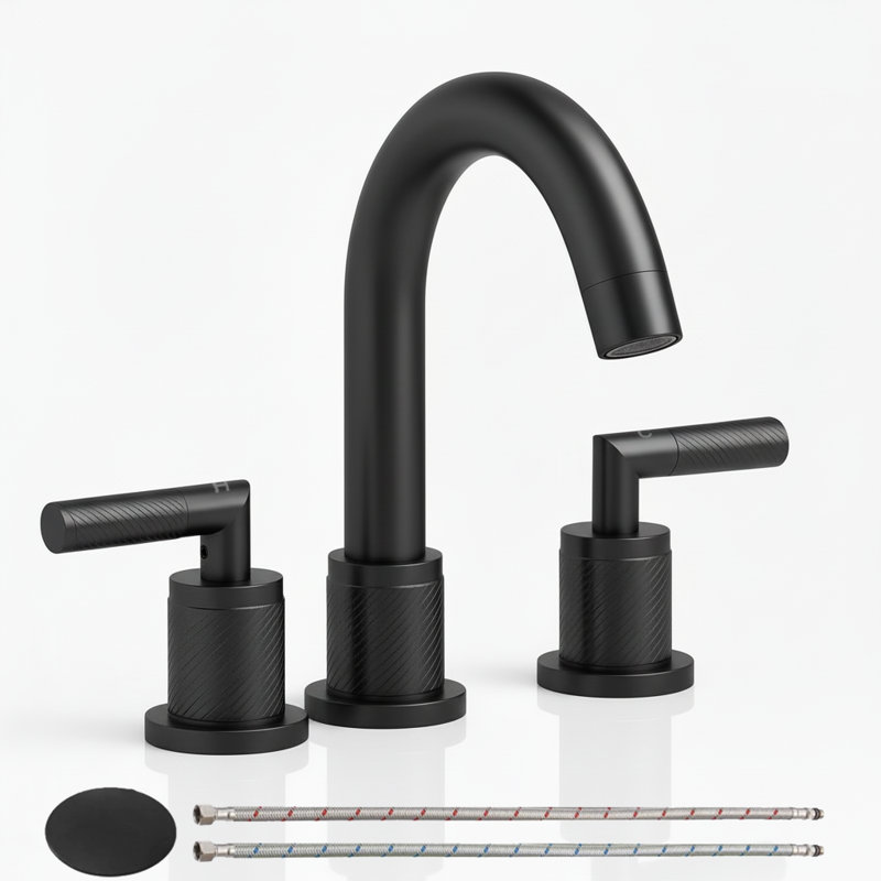 Modern Double Handle Widespread Bathroom Faucet With 360°Swivel High-Arc Spout, Matte Black, Includes Pop-Up Drain Assembly, Water Efficient