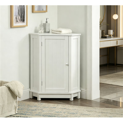 Bathroom Cabinet Triangle Corner Storage Cabinet with Adjustable Shelf Modern Style MDF Board 