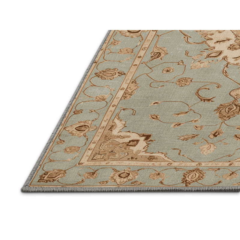 Machine Washable Tabriz Brown Area Rug, Runner 2' x 5'