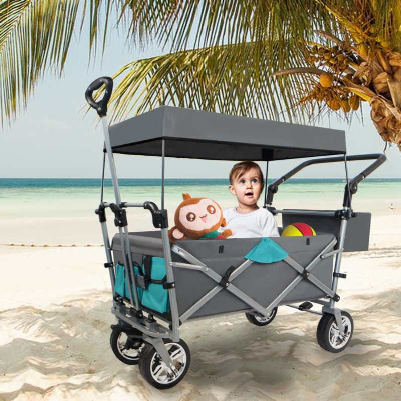 Push & Pull Utility Folding Wagon With Removable Canopy