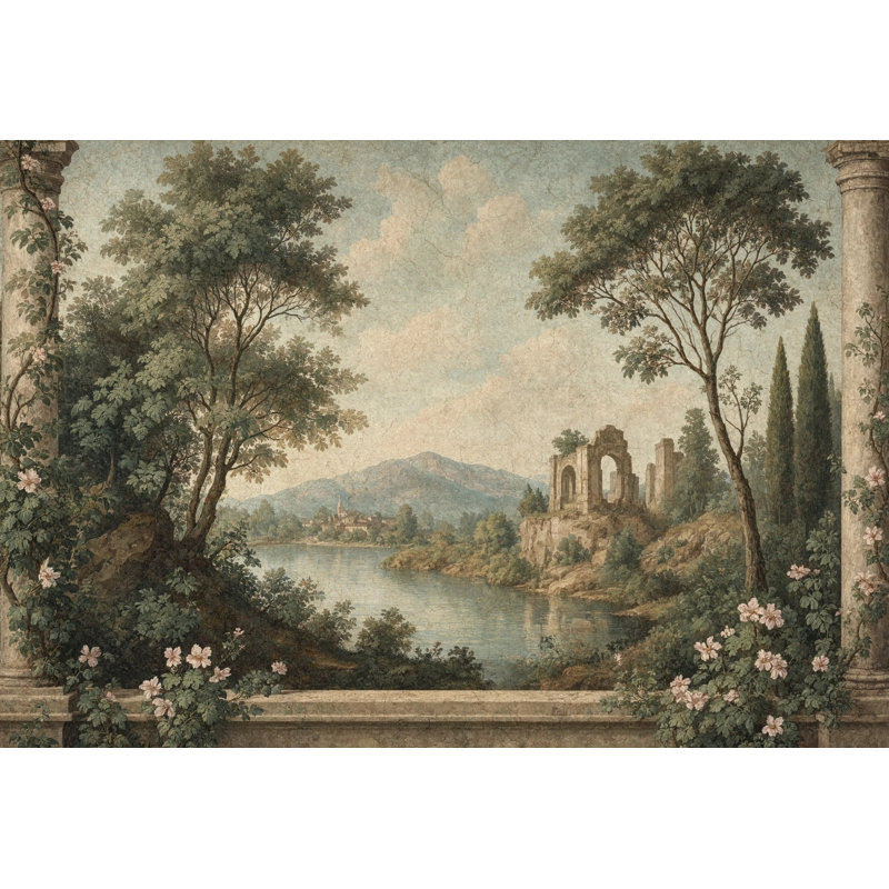 Papier peint rétro paysage méditerranéen amovible classique, 200 po x 120 po, Peler et coller