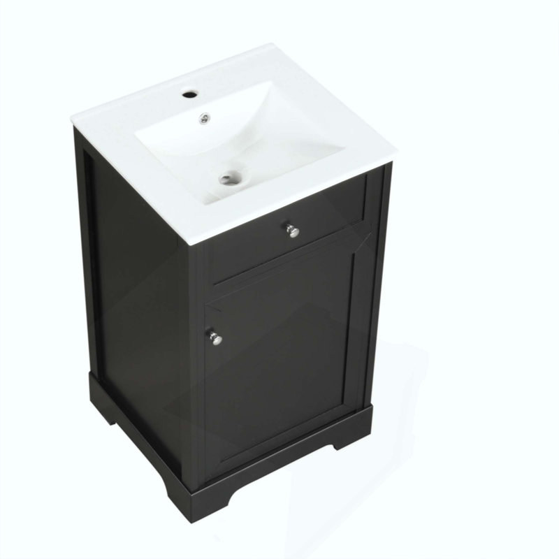 Meuble-lavabo de salle de bain avec lavabo, armoire de salle de bain avec porte à fermeture douce, support de rangement et tablette réglable