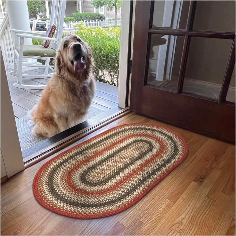 Cozell Braided Jute Non-Shedding Premium Red/Gold/Cream Rug, Oval 2'3" x 3'9"