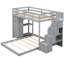 Lit superposé simple au-dessus d'un lit double avec tablettes, gris et polyvalent Maximisez vos tiroirs et vos escaliers