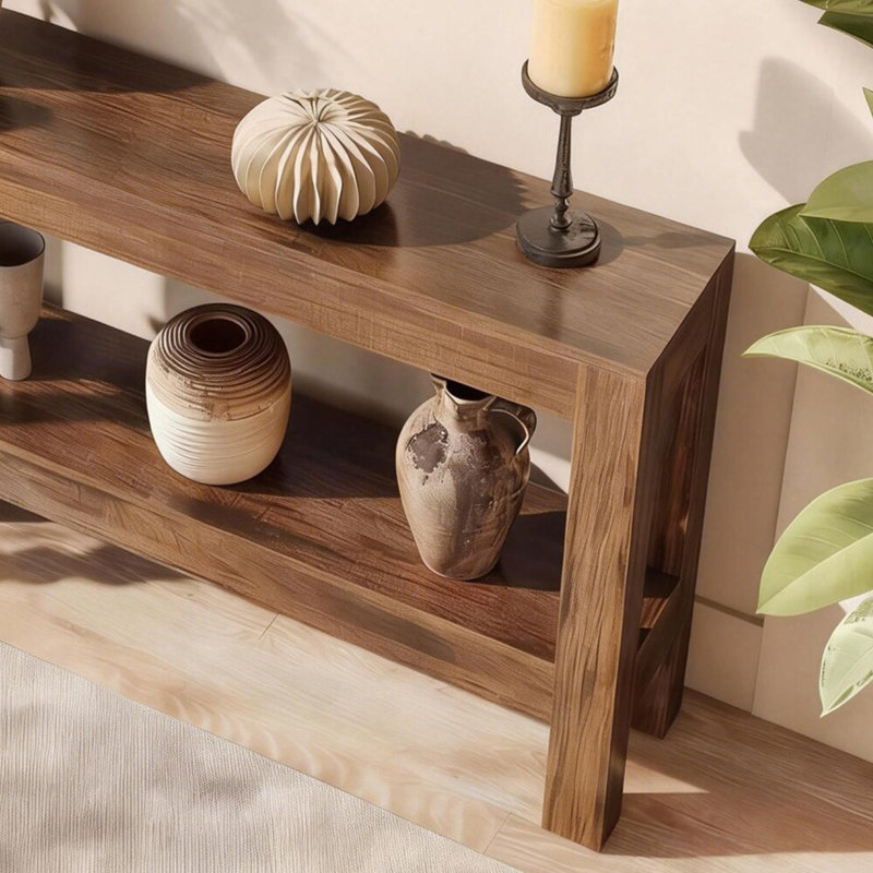 Console de style moderne en bois massif., H 29,5 po x l 47,2 po x P 13,7 po, Brun, Brun, Brun