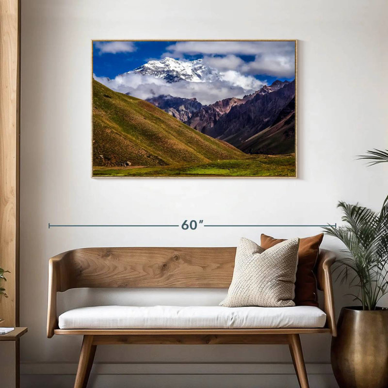 Aconcagua nuageux, Cadre flottant en bois naturel, 43 po x 29 po