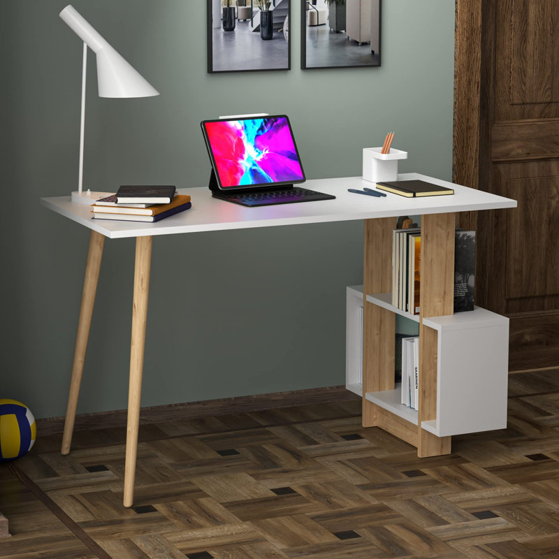 Truman Writing Desk, White, Oak/White