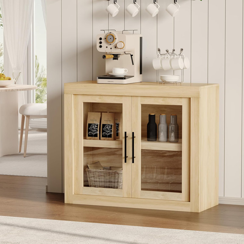 Buffet avec portes en verre, 35,4 po, style Mid-Century moderne, pour le salon, la cuisine, le couloir