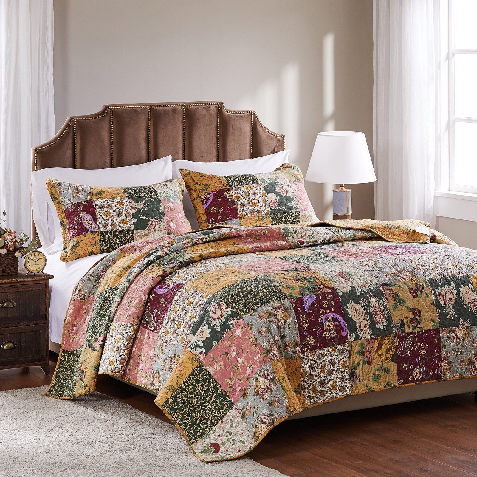 Antique Cotton Quilt Set, King Quilt + 2 Shams