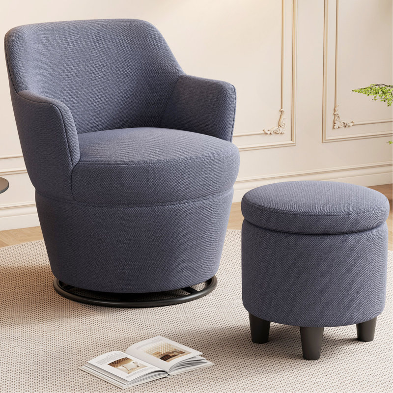 Chaise pivotante moderne à 360 ° avec accents bleus douillets, tissu doux, pour une utilisation quotidienne, Bleu