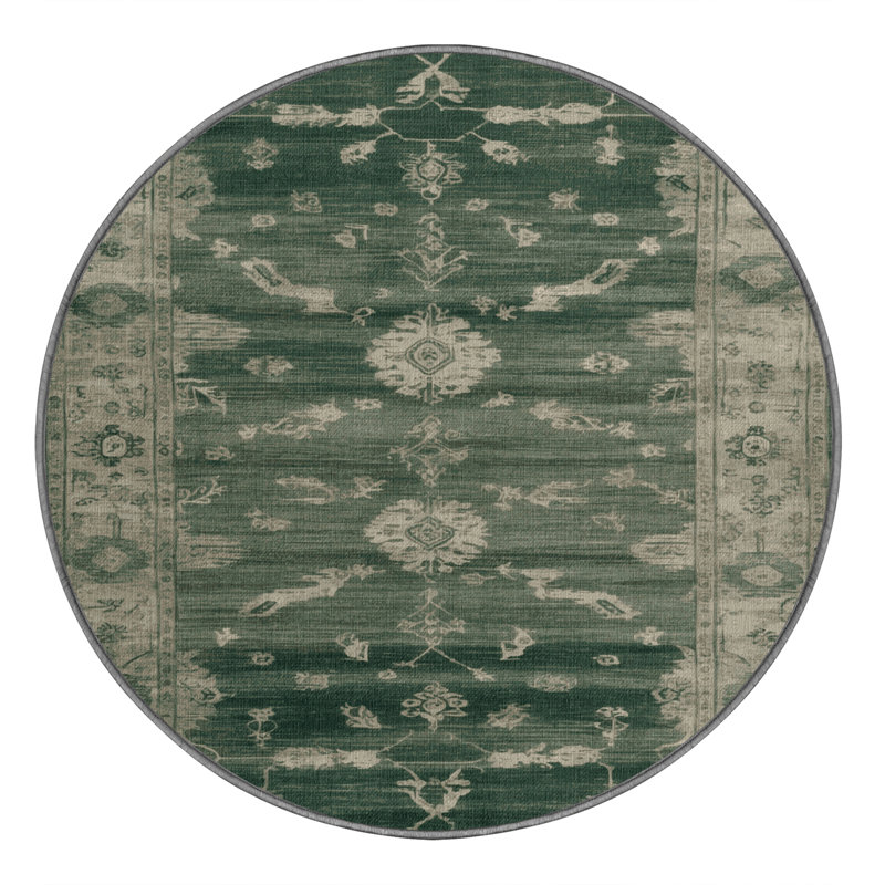 Machine Washable Overdyed Brown Area Rug, Round 8'