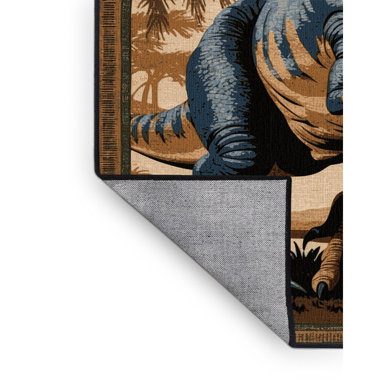 Tapis brun dinosaures lavable à la machine, Rond 7 pi