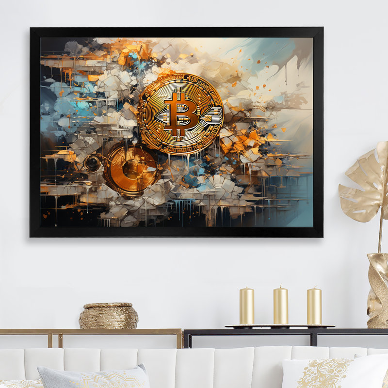 Pearl Prosperity Fashio Bitcoin sur toile, H 24 po x l 32 po x P 1 po, Cadre simple noir