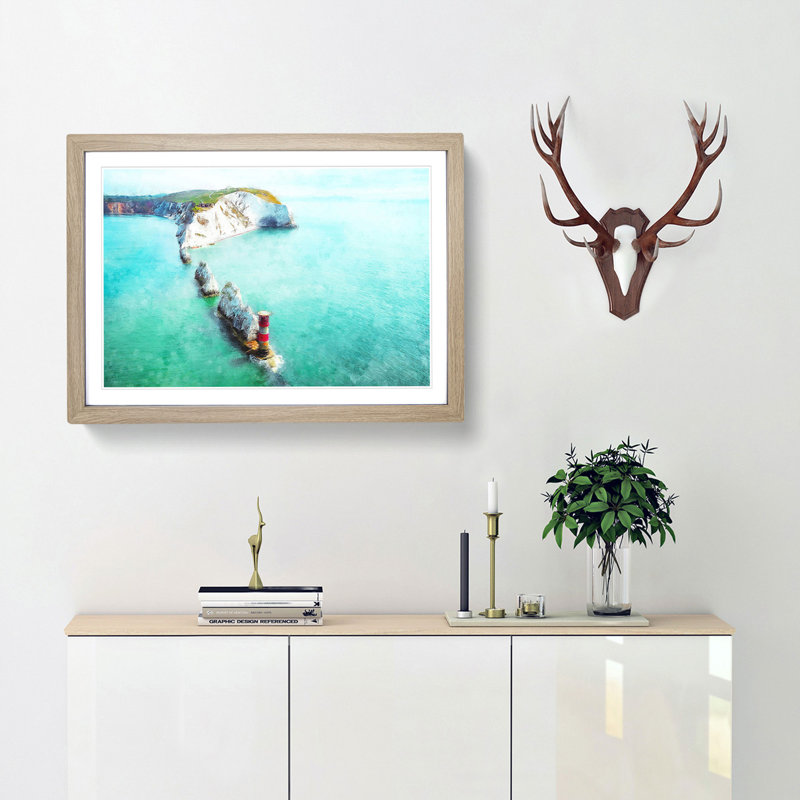 The Needles Isle Of Wight - Single Picture Frame Painting on MDF, Oak Framed, 62cm H x 87cm W x 2cm D
