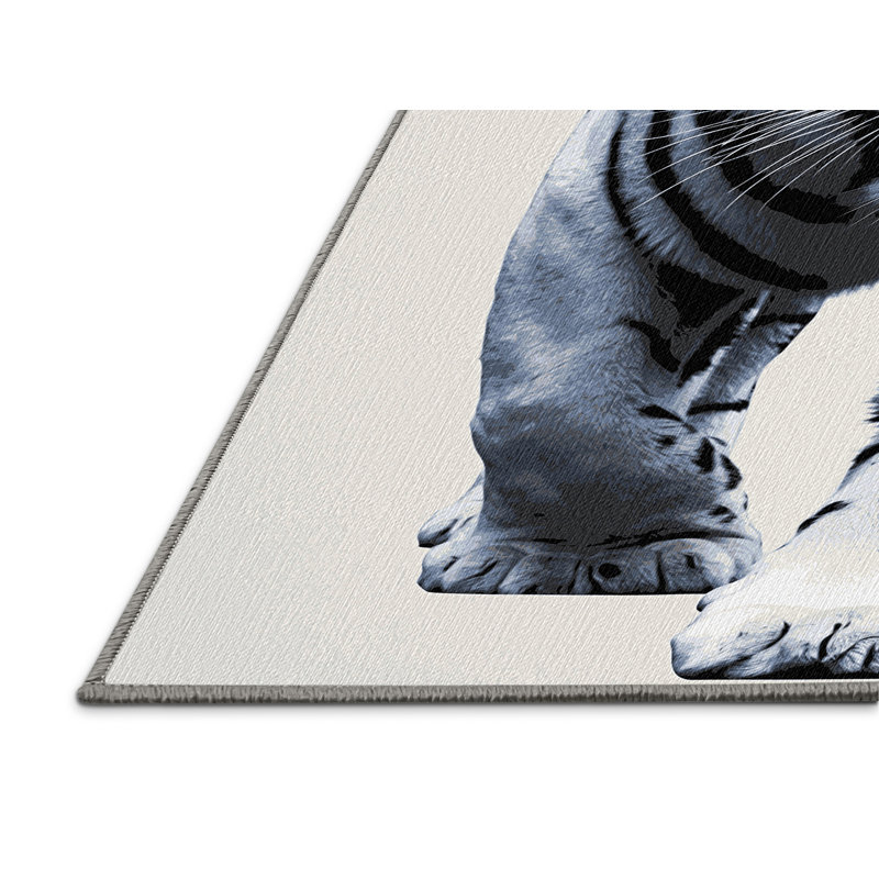  Tapis blanc lavable avec tigres du Bengale et grands chats, Rectangulaire 2 pi x 3 pi