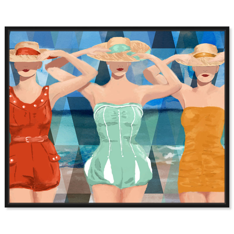 " Fashion And Glam Swimming Beauties, Glam Blue " by Oliver Gal, Black Framed, 36" H x 45" W