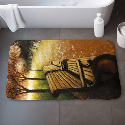Park bench on a fall day Bath Mat with Non-Slip Backing - Quick Dry Memory Foam Bathroom Rug - Absorbent - Modern Plush Spa-Style - Machine Washable