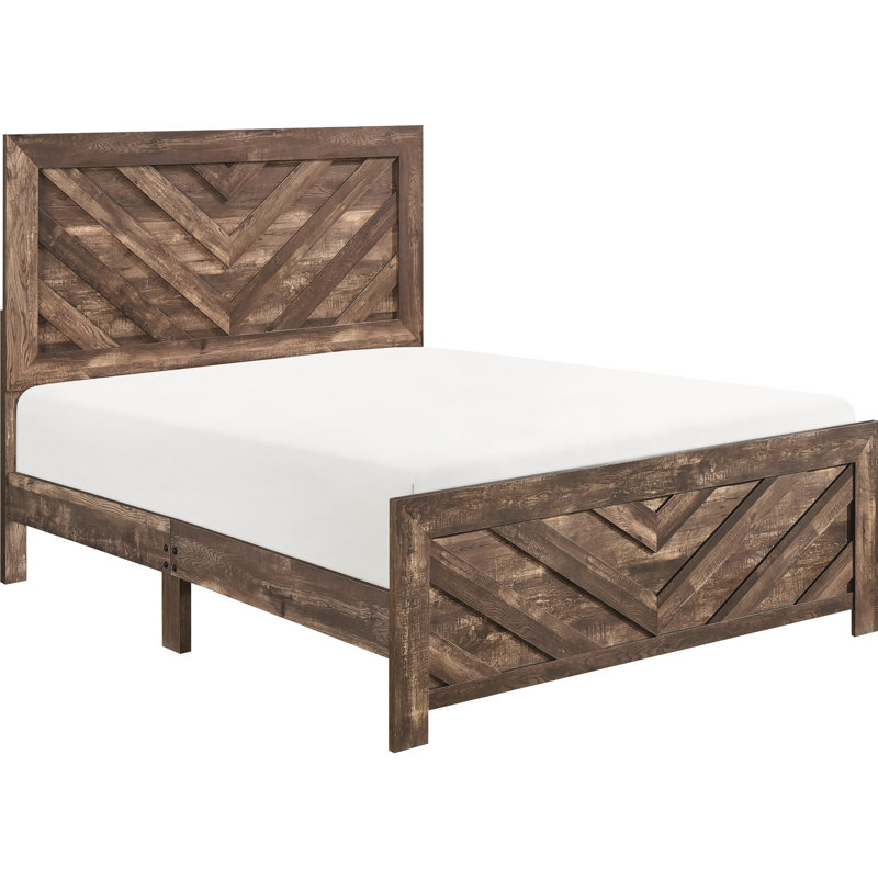 Cadre contemporain de taille grand lit brun rustique contemporain avec placage en bois pour la chambre à coucher, accessoire avec tête de lit, rails, sommier requis