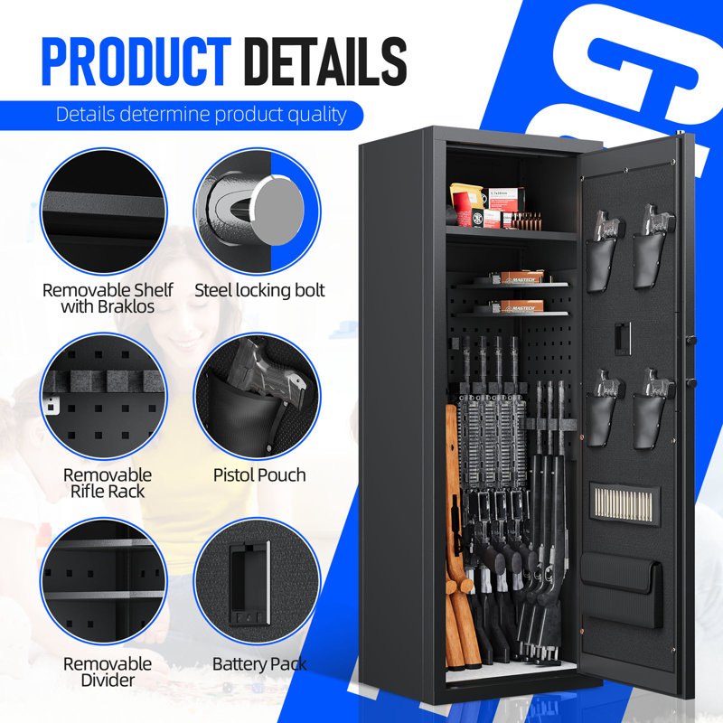 Kaer 10-12 Gun Safe,rifle Safe,gun Safes & Cabinets,gun Safes For Home Rifle And Pistols,gun Cabinet For Rifles And Shotguns With Pistol Pockets/adjustable Partition Large Gun Safe (unassembled)