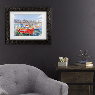 Art mural encadré - Décoration murale avec cadre matte «Bateaux amarrés à Mykonos, Grèce» de Richard Silver - art du salon, de la cuisine et de la salle de bain - 11 x 14