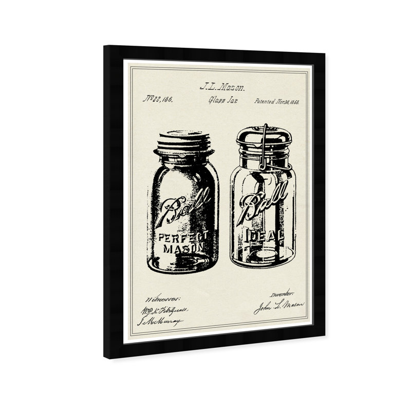 " Mason Glass Jar Patent 2 ", Black Framed