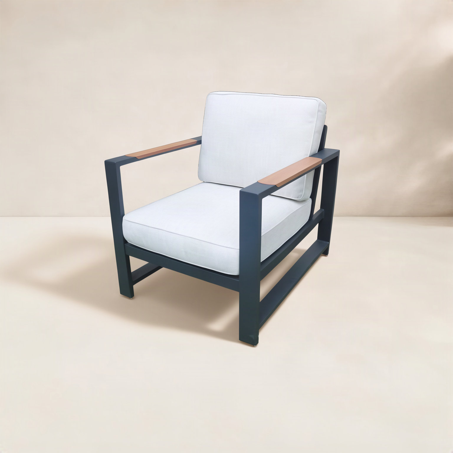 Jayton 8-Person Patio Seating Group, 5 Pcs: Table, 2 Chairs, 2 Sofas, Ivory Cushion/Black Frame